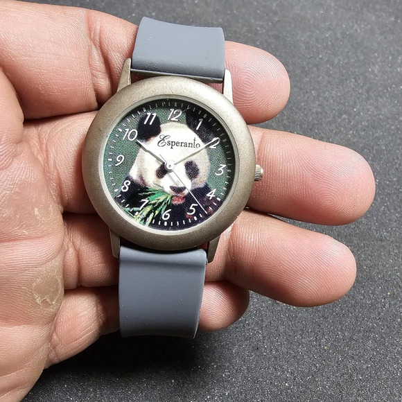 Vintage Esperanto Quartz Watch Silver Tone Panda Dial Gray Ruber Straps Working - Picture 1 of 9